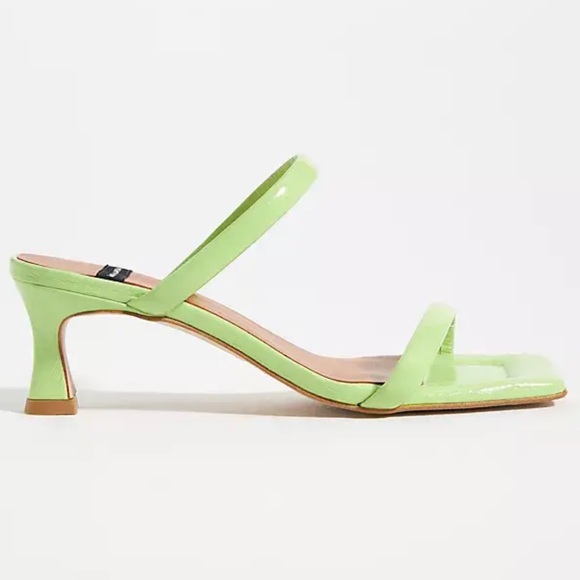 New Angel Alarcon x Anthropologie 7 Neon Lime Green Leather Strappy Kitten Mules - Picture 7 of 7